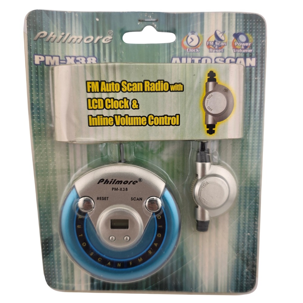 Philmore PM-X38 FM Auto Scan Radio Unisex OS Blue New LCD Clock Inline Volume